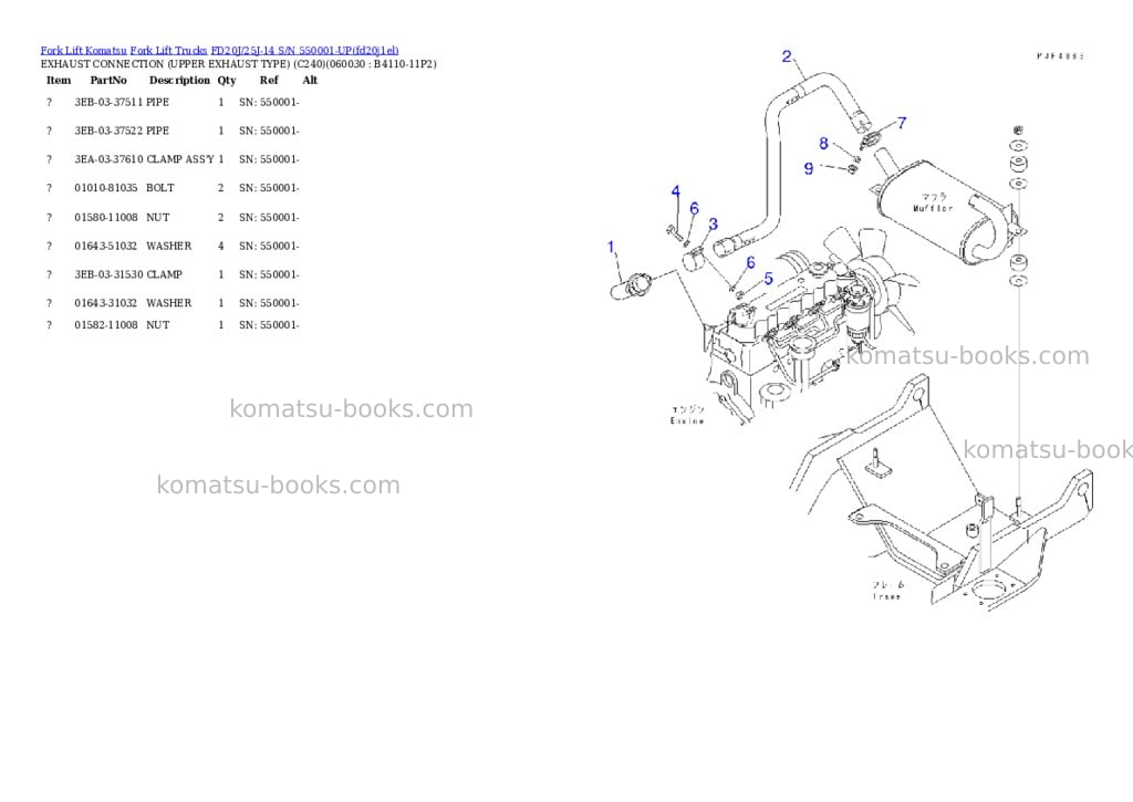 Komatsu FD20J/25J-14 S/N 550001-UP Parts catalog cover Page 5 Komatsu FD20J/25J-14 S/N 550001-UP Parts catalog cover Page 5