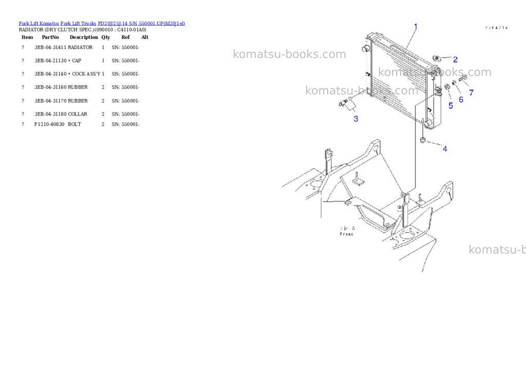 Komatsu FD20J/25J-14 S/N 550001-UP Parts catalog cover Page 7 Komatsu FD20J/25J-14 S/N 550001-UP Parts catalog cover Page 7