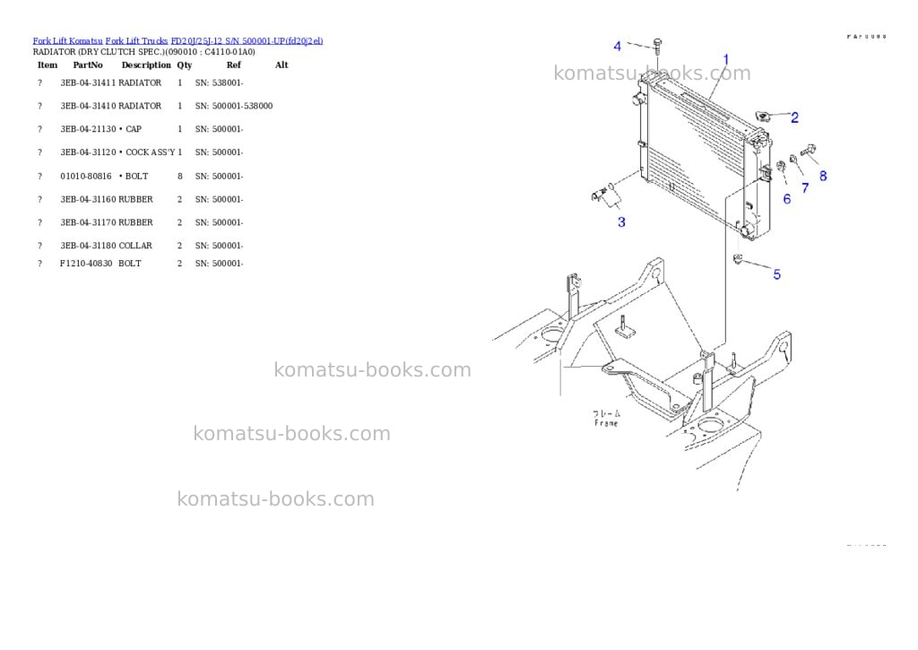 Komatsu fd20j/25j-12 s/n 500001-up Parts catalog cover Page 4 Komatsu fd20j/25j-12 s/n 500001-up Parts catalog cover Page 4