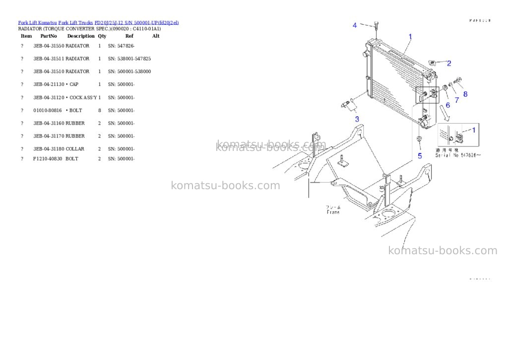 Komatsu fd20j/25j-12 s/n 500001-up Parts catalog cover Page 5 Komatsu fd20j/25j-12 s/n 500001-up Parts catalog cover Page 5