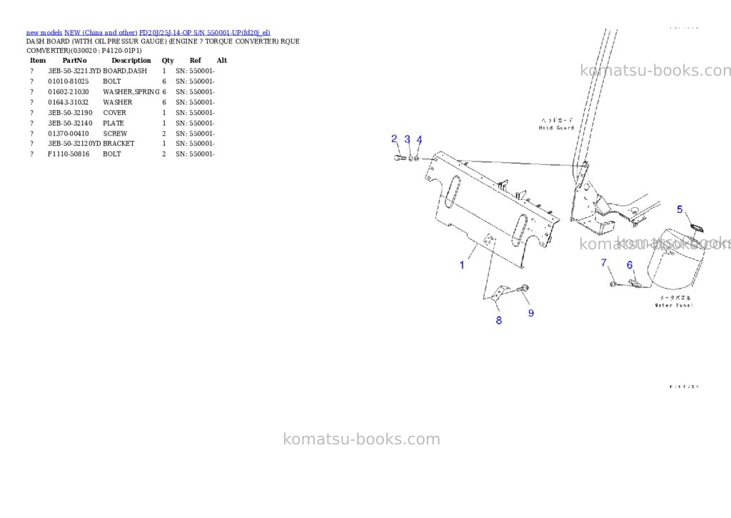 Komatsu fd20j/25j-14-op s/n 550001-up Parts catalog cover