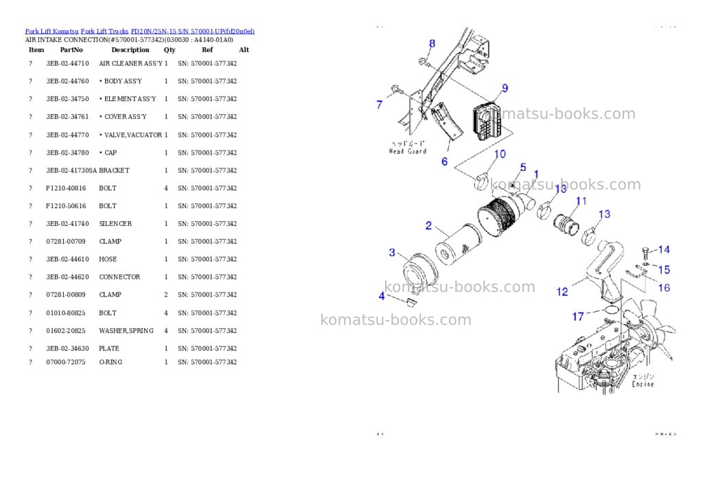 Komatsu fd20n/25n-15 s/n 570001-up Parts catalog cover Page 2