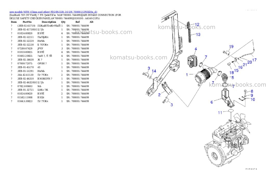 Komatsu fd20n/25n-16 s/n 700001-up Parts catalog cover Page 9 Komatsu fd20n/25n-16 s/n 700001-up Parts catalog cover Page 9