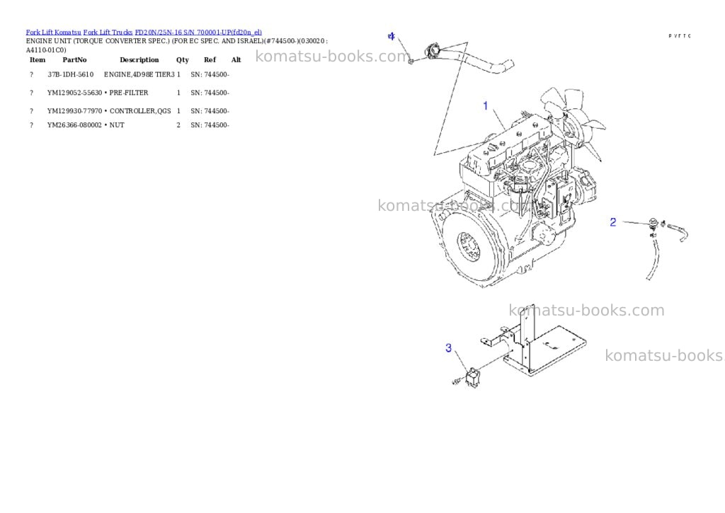 Komatsu FD20N/25N-16 S/N 700001-UP Parts catalog cover