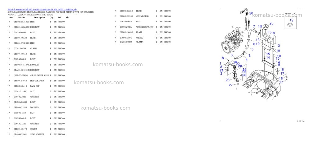 Komatsu FD20N/25N-16 S/N 700001-UP Parts catalog cover Page 8