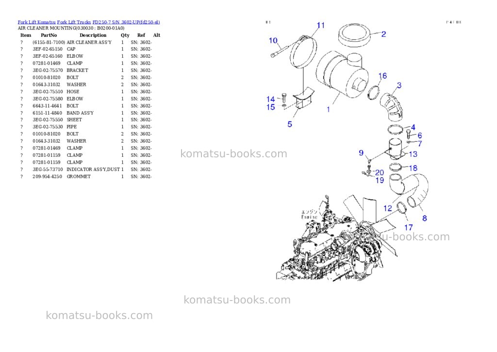 Komatsu FD250-7 S/N 3602-UP Parts catalog cover Page 2