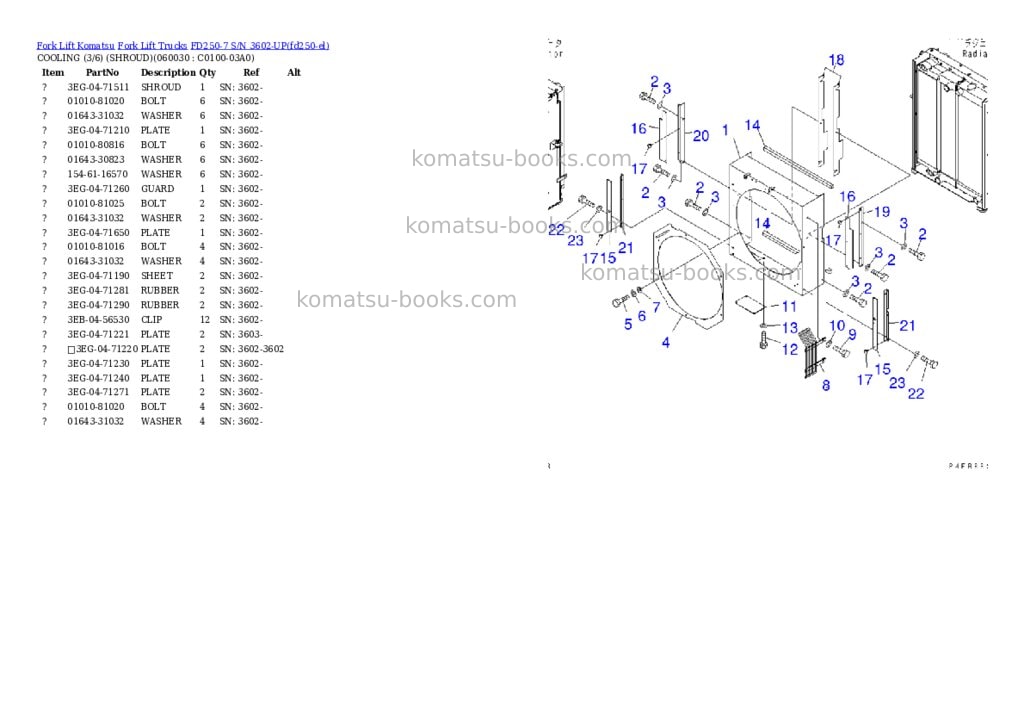 Komatsu FD250-7 S/N 3602-UP Parts catalog cover Page 8