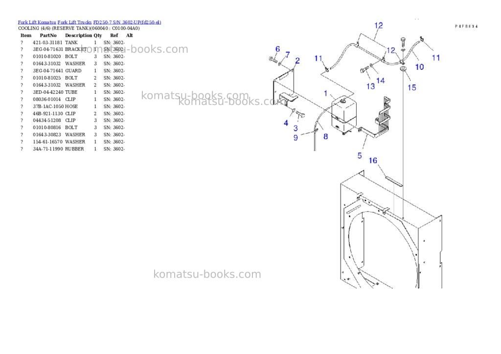 Komatsu FD250-7 S/N 3602-UP Parts catalog cover Page 9