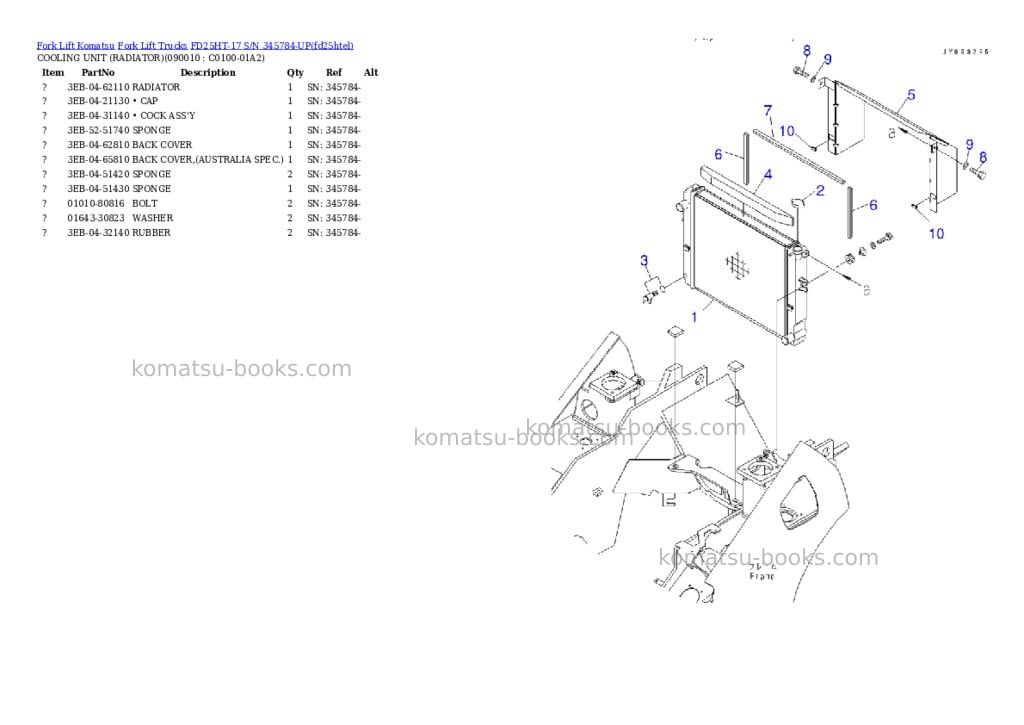Komatsu FD25HT-17 S/N 345784-UP Parts catalog cover Page 10 Komatsu FD25HT-17 S/N 345784-UP Parts catalog cover Page 10