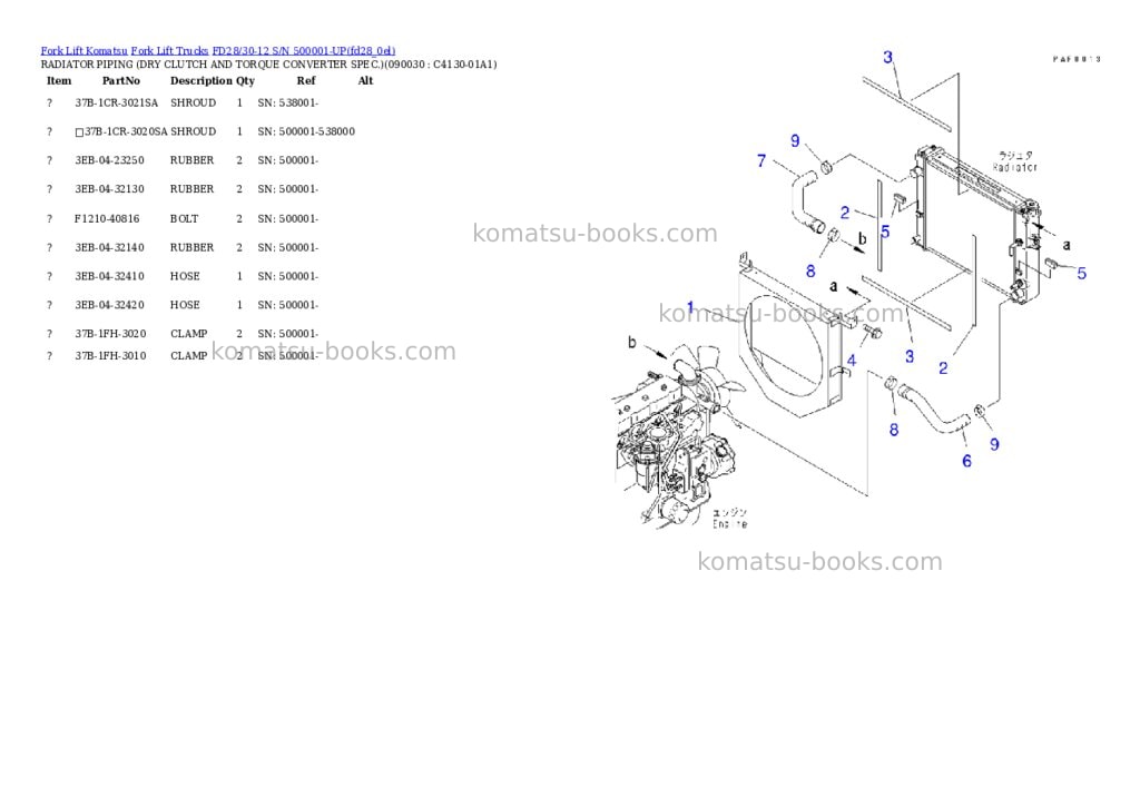 Komatsu fd28-11 s/n 330001-up Parts catalog cover Page 7 Komatsu fd28-11 s/n 330001-up Parts catalog cover Page 7