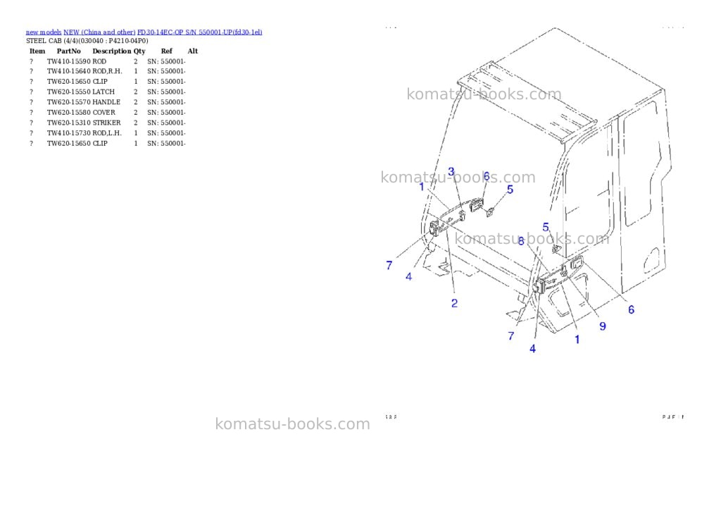 Komatsu fd30-14ec-op s/n 550001-up Parts catalog cover Page 3 Komatsu fd30-14ec-op s/n 550001-up Parts catalog cover Page 3