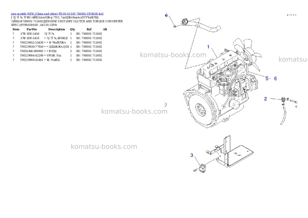 Komatsu fd30-16 s/n 700001-up Parts catalog cover Page 2 Komatsu fd30-16 s/n 700001-up Parts catalog cover Page 2