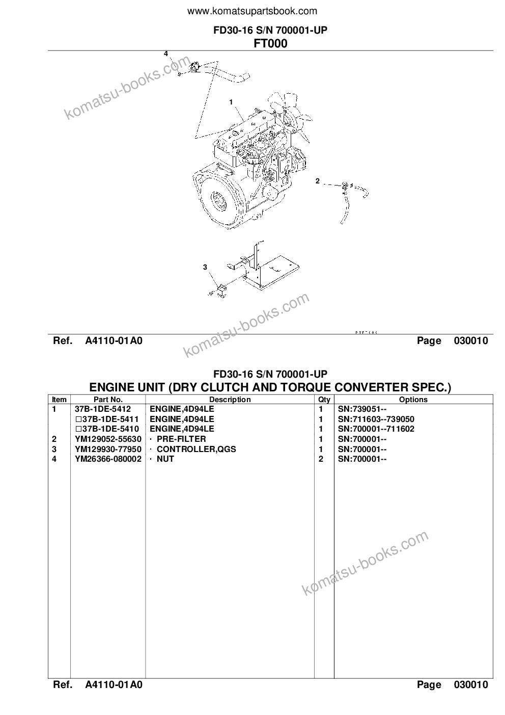 Komatsu FD30-16 S/N 700001-UP Parts catalog cover Page 3 Komatsu FD30-16 S/N 700001-UP Parts catalog cover Page 3