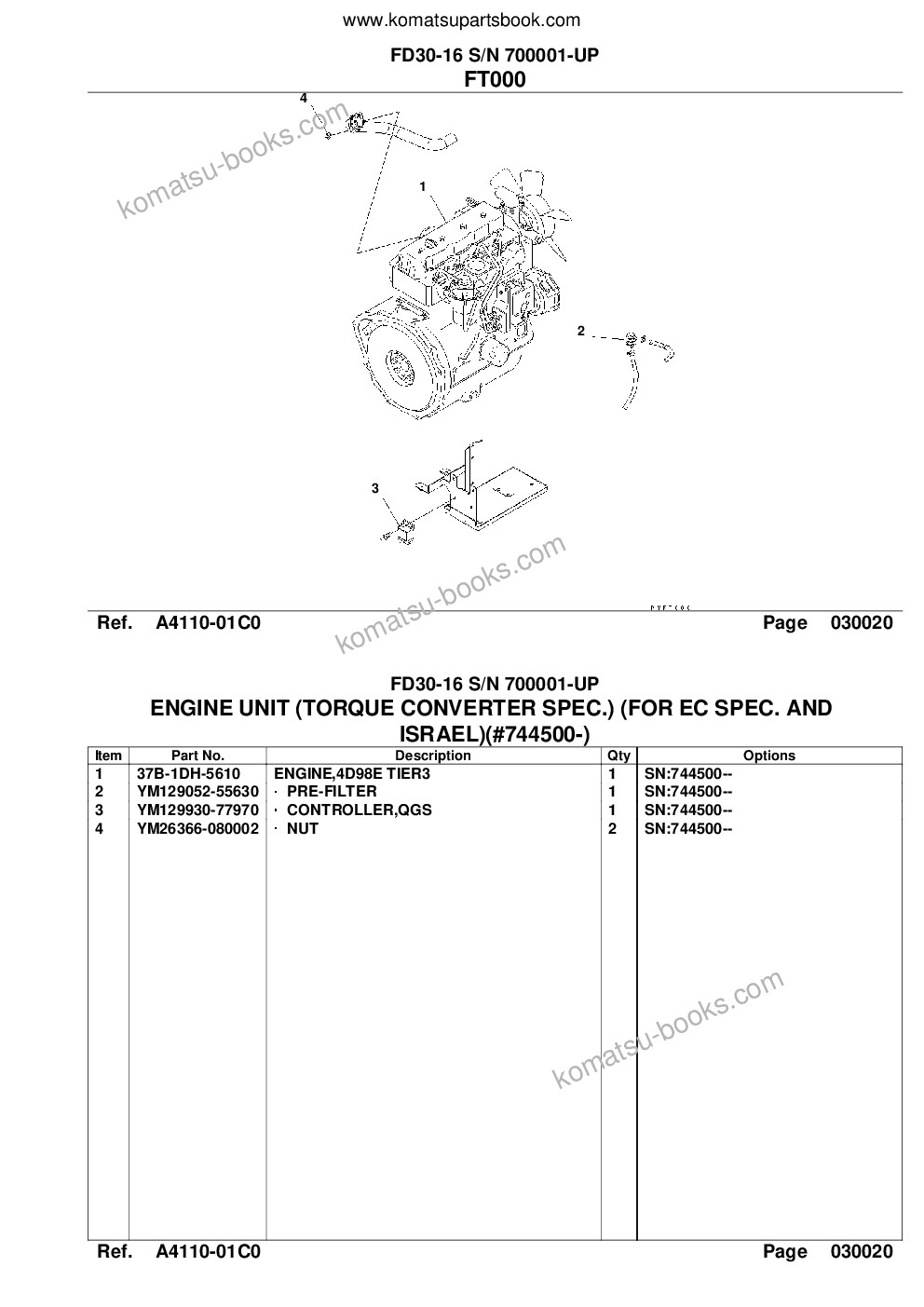 Komatsu FD30-16 S/N 700001-UP Parts catalog cover Page 4 Komatsu FD30-16 S/N 700001-UP Parts catalog cover Page 4