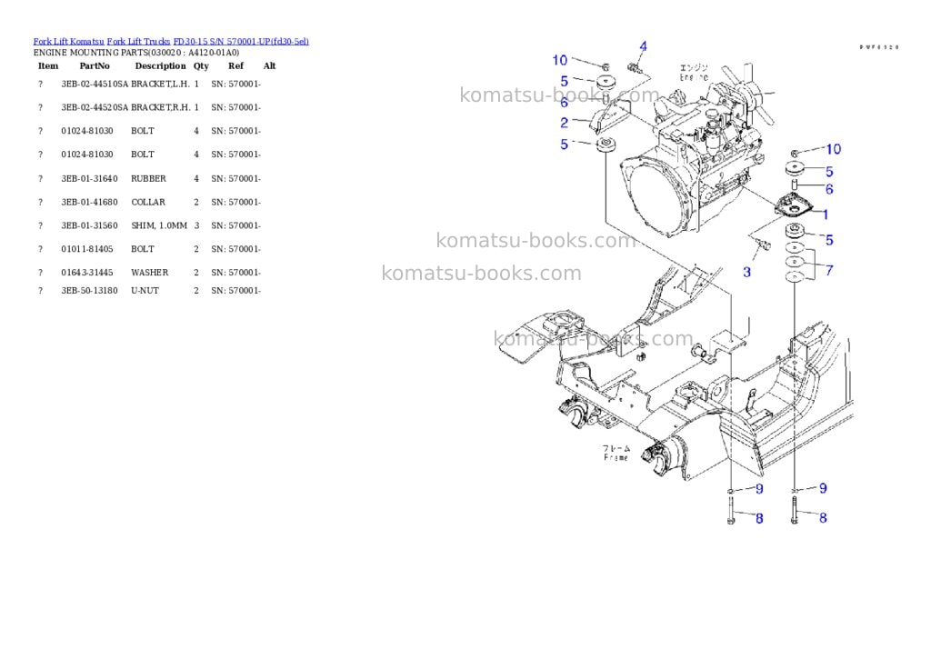 Komatsu fd30-15 s/n 570001-up Parts catalog cover Komatsu fd30-15 s/n 570001-up Parts catalog cover