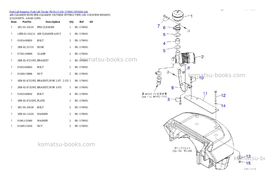 Komatsu fd30-15 s/n 570001-up Parts catalog cover Page 6 Komatsu fd30-15 s/n 570001-up Parts catalog cover Page 6