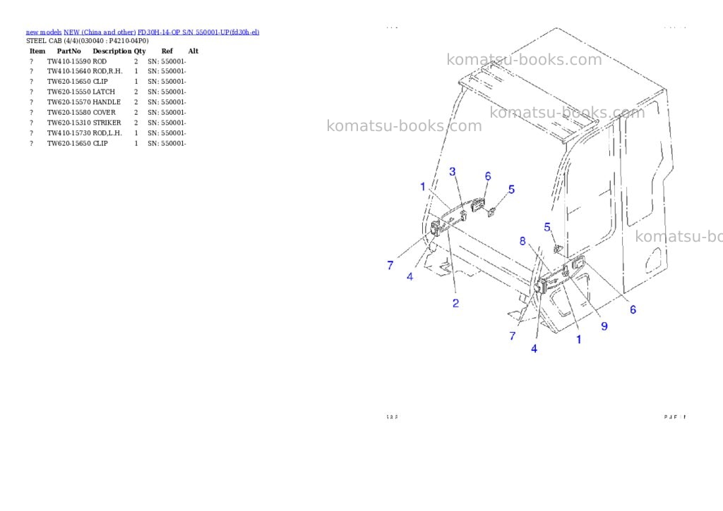 Komatsu fd30h-14-op s/n 550001-up Parts catalog cover Page 3 Komatsu fd30h-14-op s/n 550001-up Parts catalog cover Page 3
