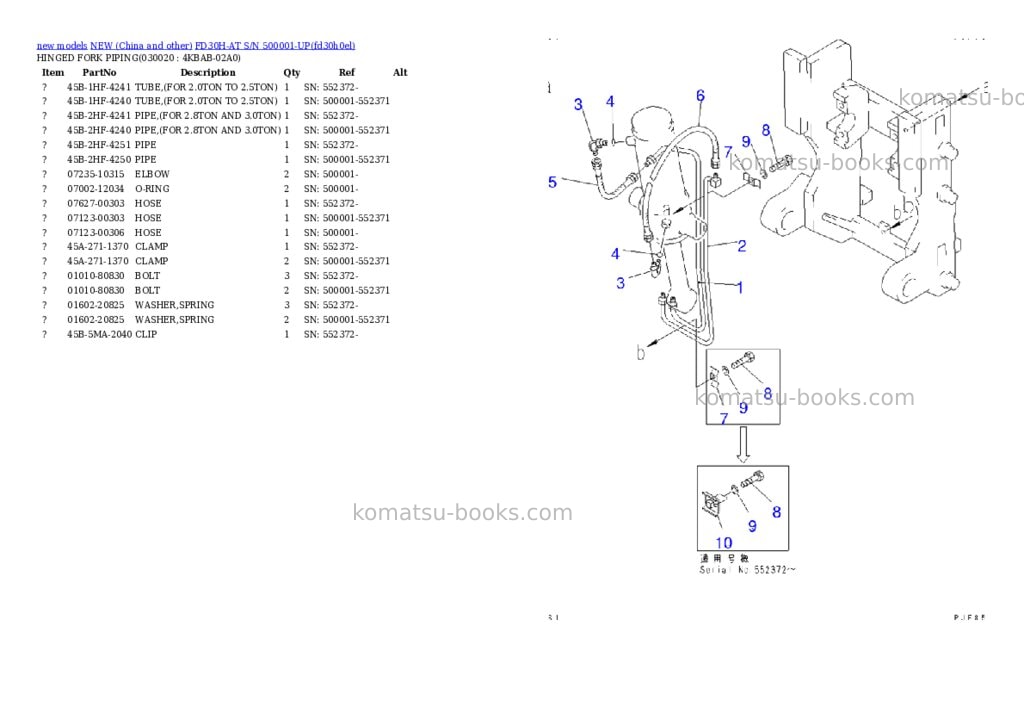 Komatsu fd30h-at s/n 500001-up Parts catalog cover