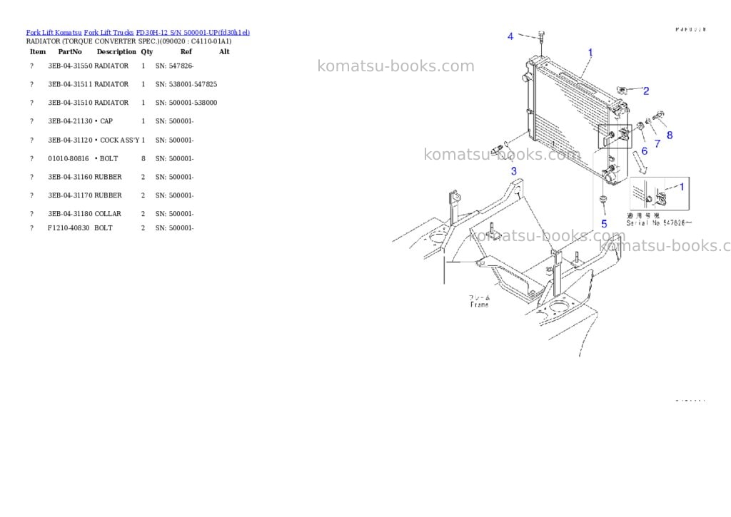 Komatsu fd30h-12 s/n 500001-up Parts catalog cover Page 9 Komatsu fd30h-12 s/n 500001-up Parts catalog cover Page 9
