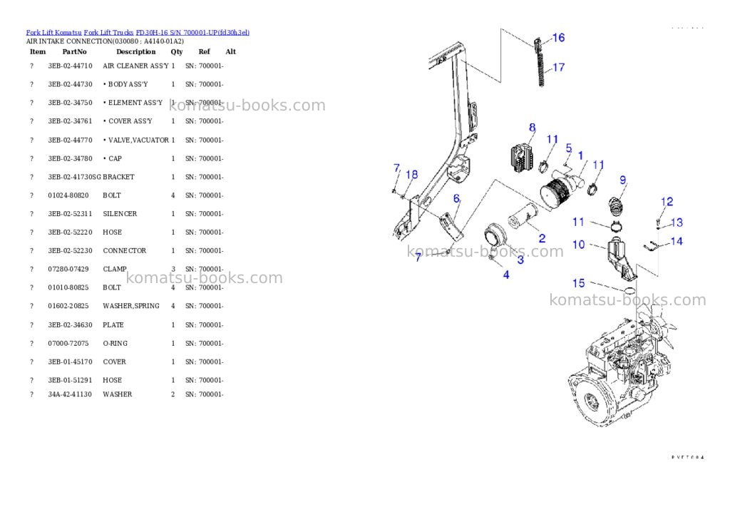Komatsu FD30H-16 S/N 700001-UP Parts catalog cover Page 7 Komatsu FD30H-16 S/N 700001-UP Parts catalog cover Page 7