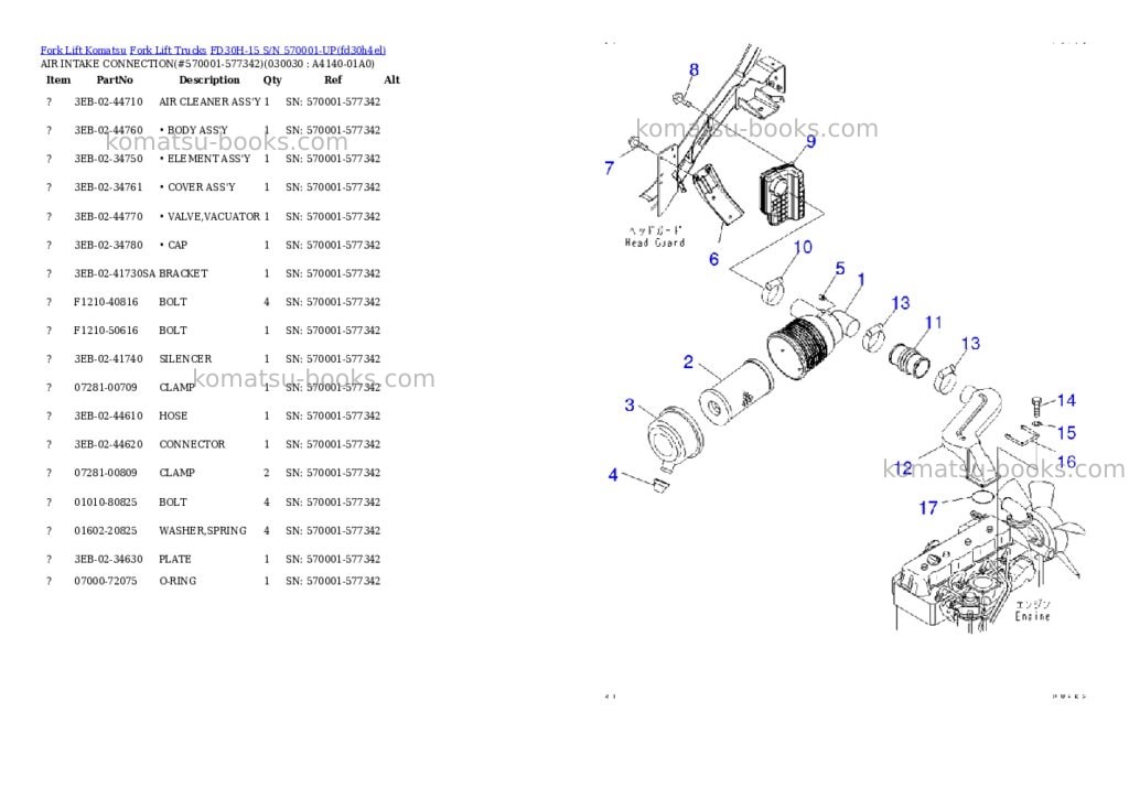 Komatsu fd30h-15 s/n 570001-up Parts catalog cover Page 2