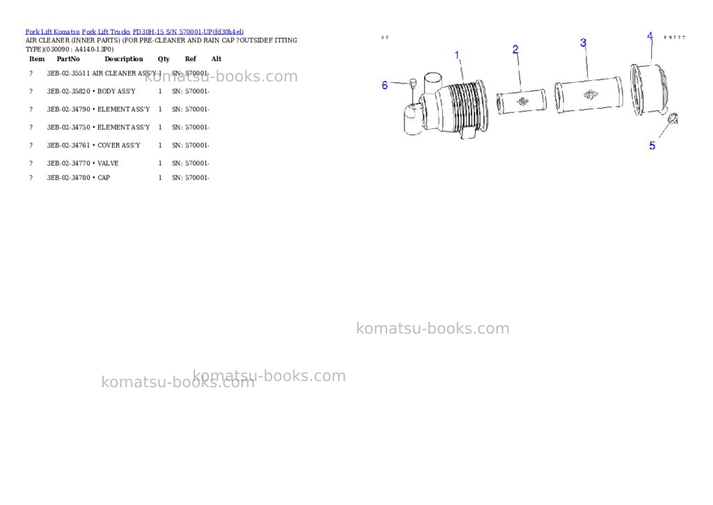 Komatsu fd30h-15 s/n 570001-up Parts catalog cover Page 8