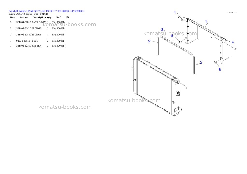 Komatsu fd30h-17 s/n 300001-up Parts catalog cover Page 8