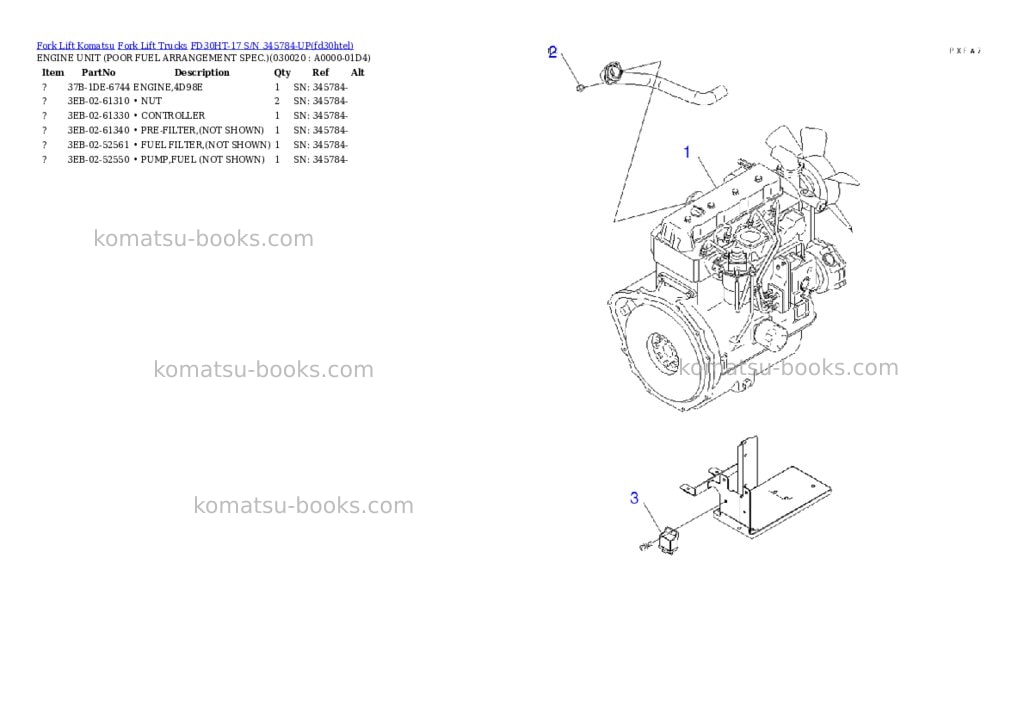 Komatsu FD30HT-17 S/N 345784-UP Parts catalog cover