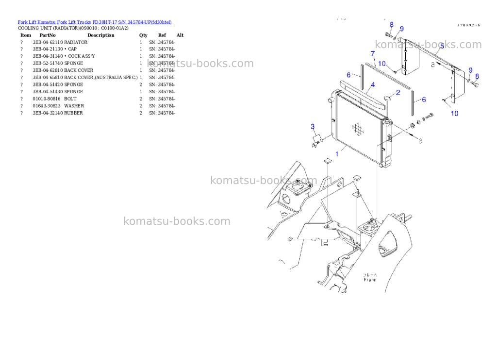 Komatsu FD30HT-17 S/N 345784-UP Parts catalog cover Page 10