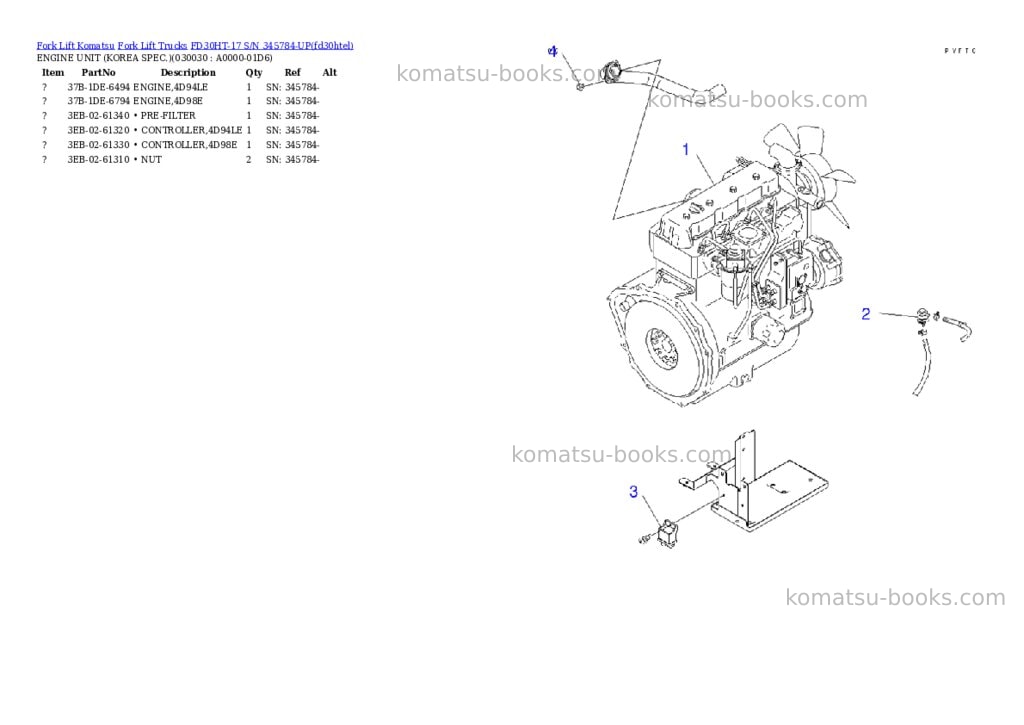 Komatsu FD30HT-17 S/N 345784-UP Parts catalog cover Page 2