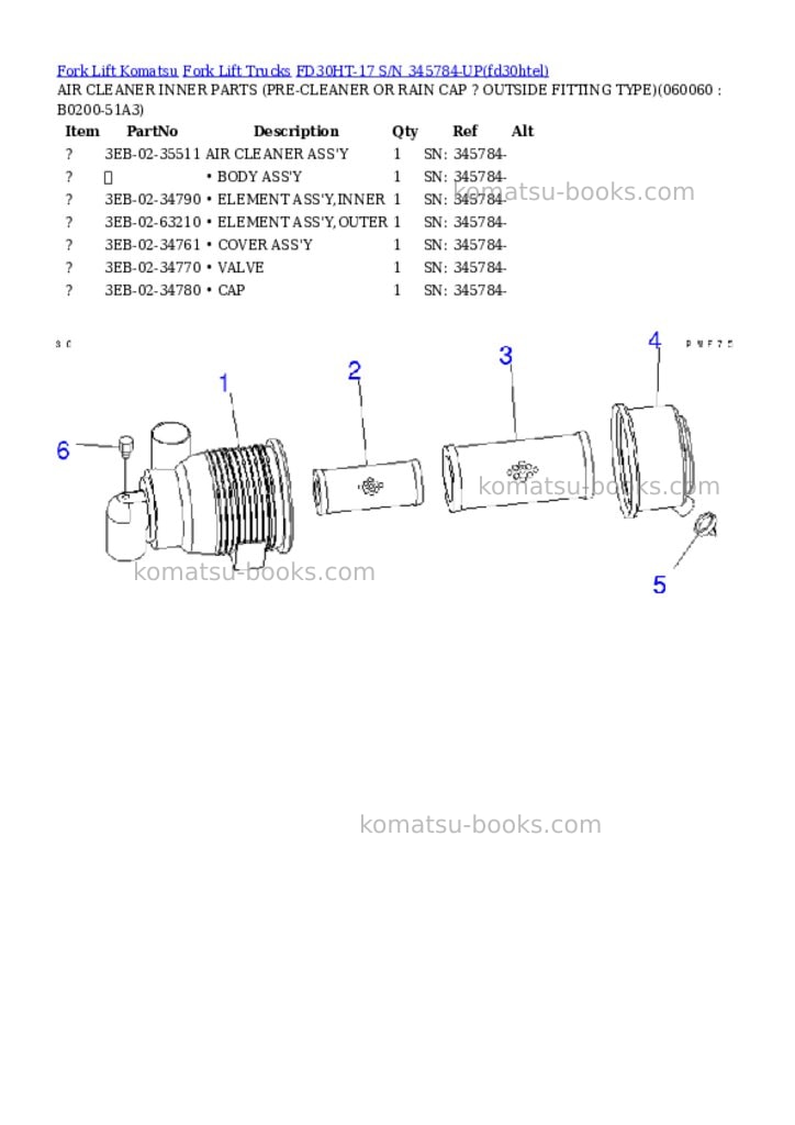 Komatsu FD30HT-17 S/N 345784-UP Parts catalog cover Page 8