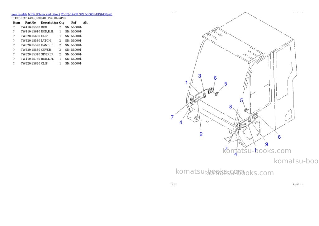 Komatsu fd30j-14-op s/n 550001-up Parts catalog cover Page 3 Komatsu fd30j-14-op s/n 550001-up Parts catalog cover Page 3
