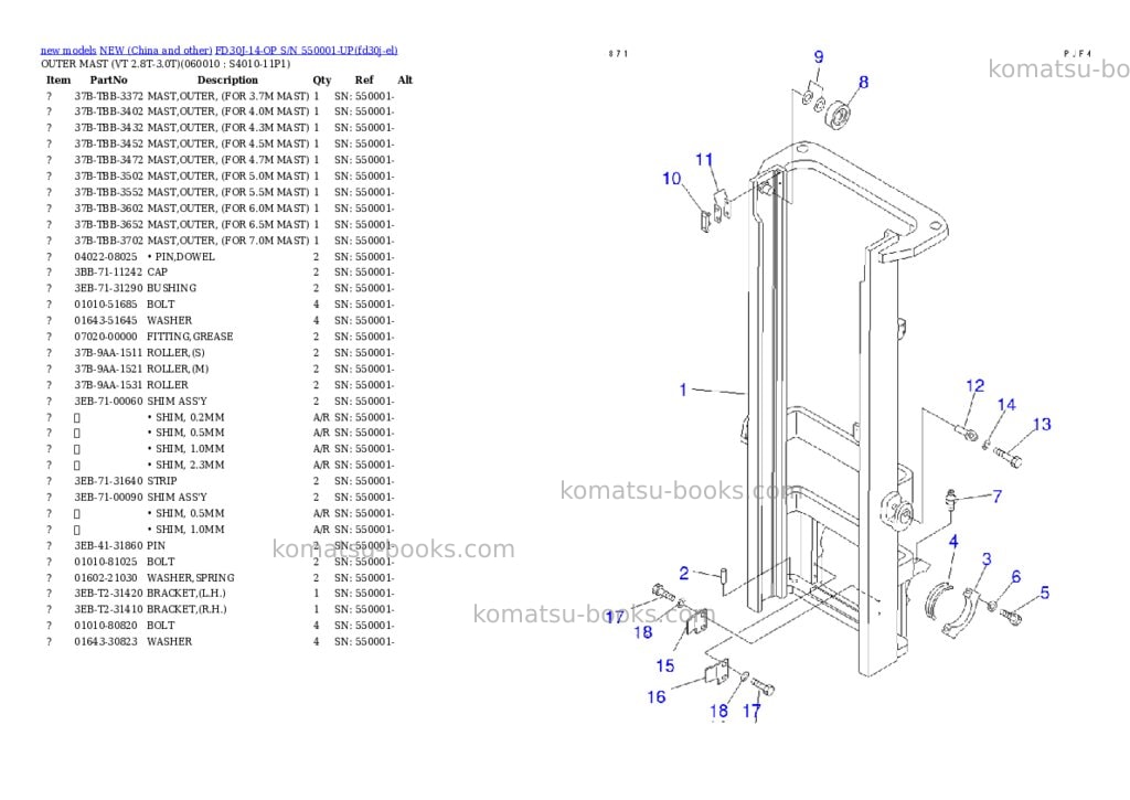 Komatsu fd30j-14-op s/n 550001-up Parts catalog cover Page 4 Komatsu fd30j-14-op s/n 550001-up Parts catalog cover Page 4