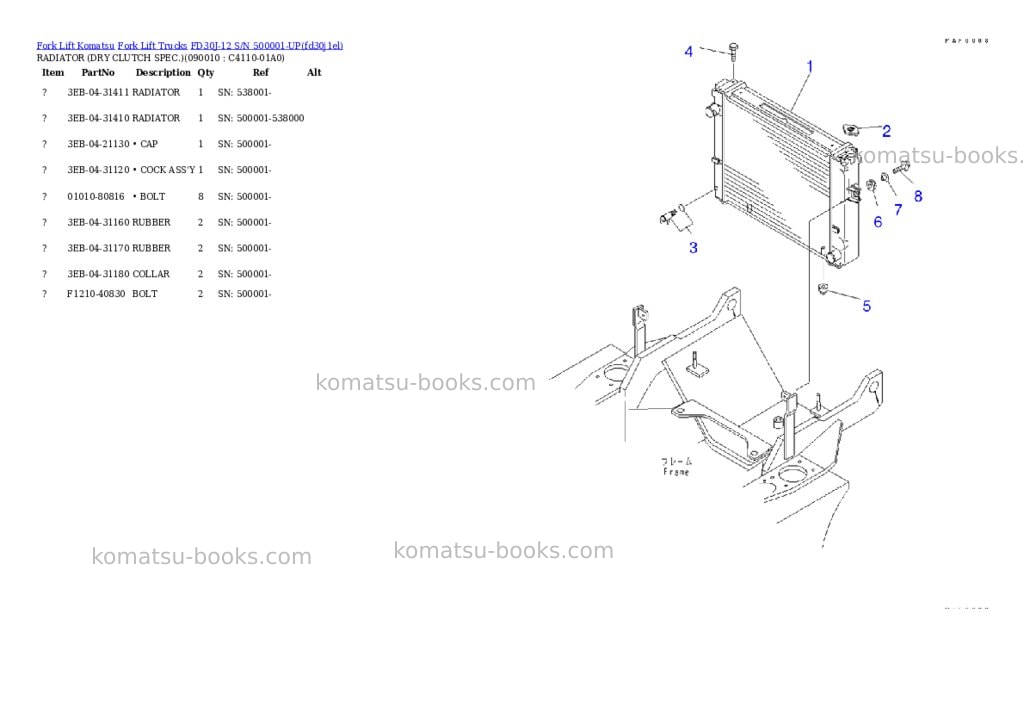 Komatsu fd30j-12 s/n 500001-up Parts catalog cover Page 4 Komatsu fd30j-12 s/n 500001-up Parts catalog cover Page 4
