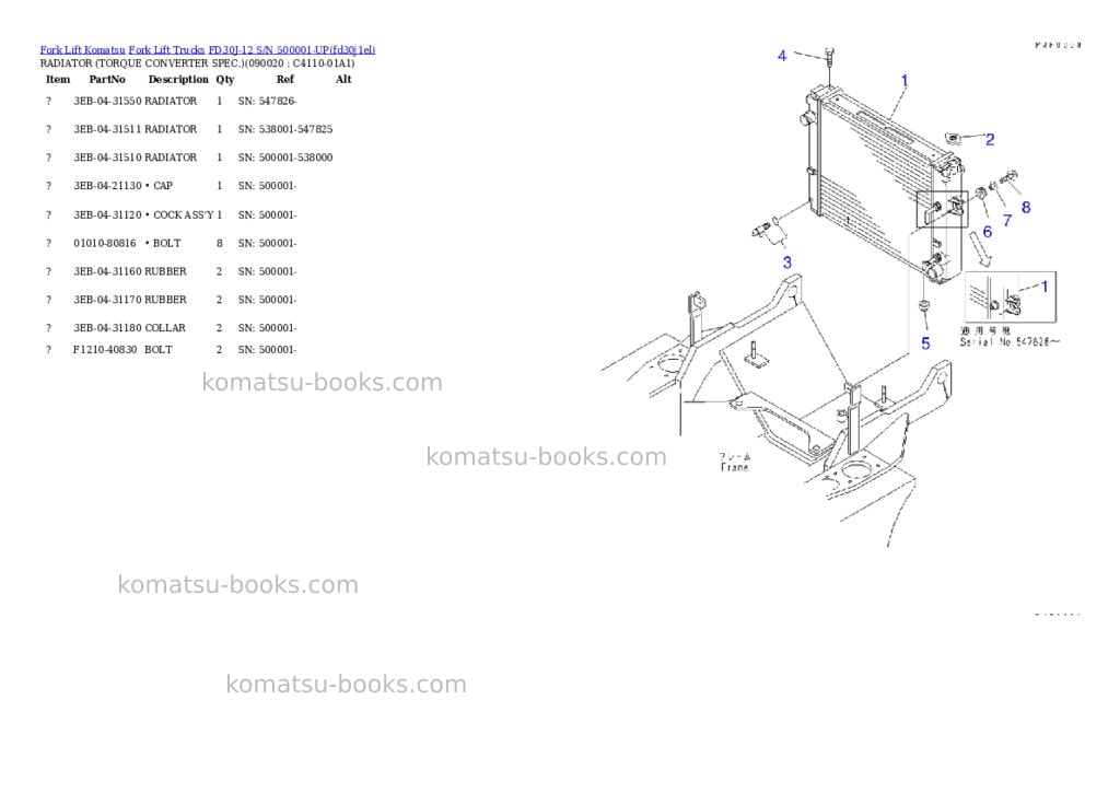 Komatsu fd30j-12 s/n 500001-up Parts catalog cover Page 5 Komatsu fd30j-12 s/n 500001-up Parts catalog cover Page 5