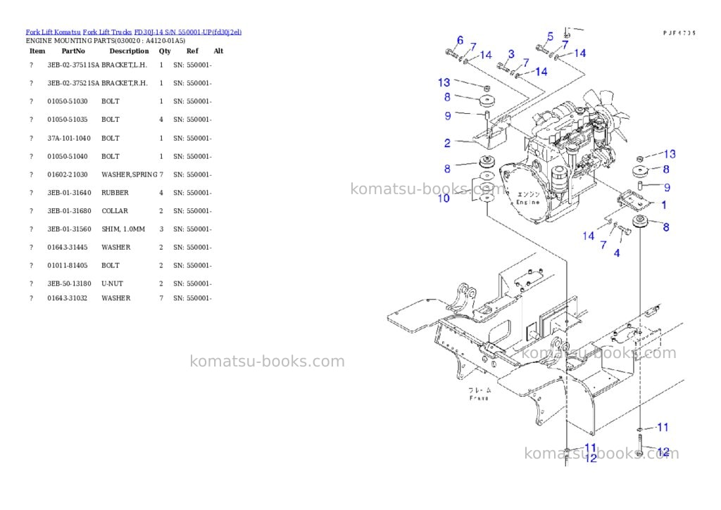 Komatsu FD30J-14 S/N 550001-UP Parts catalog cover Komatsu FD30J-14 S/N 550001-UP Parts catalog cover