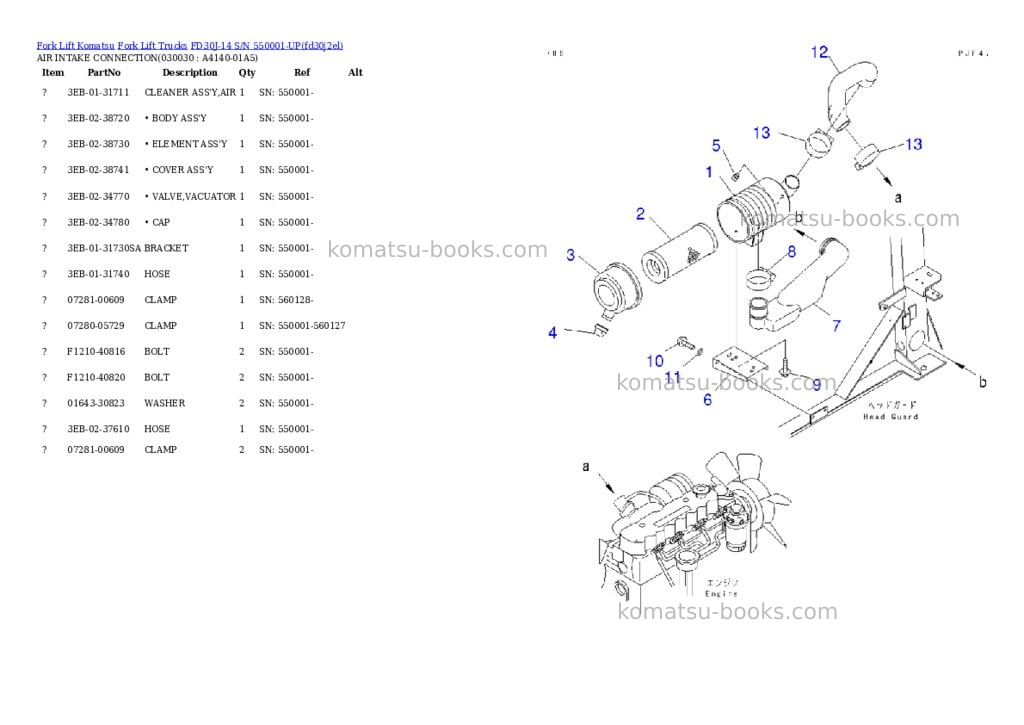 Komatsu FD30J-14 S/N 550001-UP Parts catalog cover Page 2 Komatsu FD30J-14 S/N 550001-UP Parts catalog cover Page 2