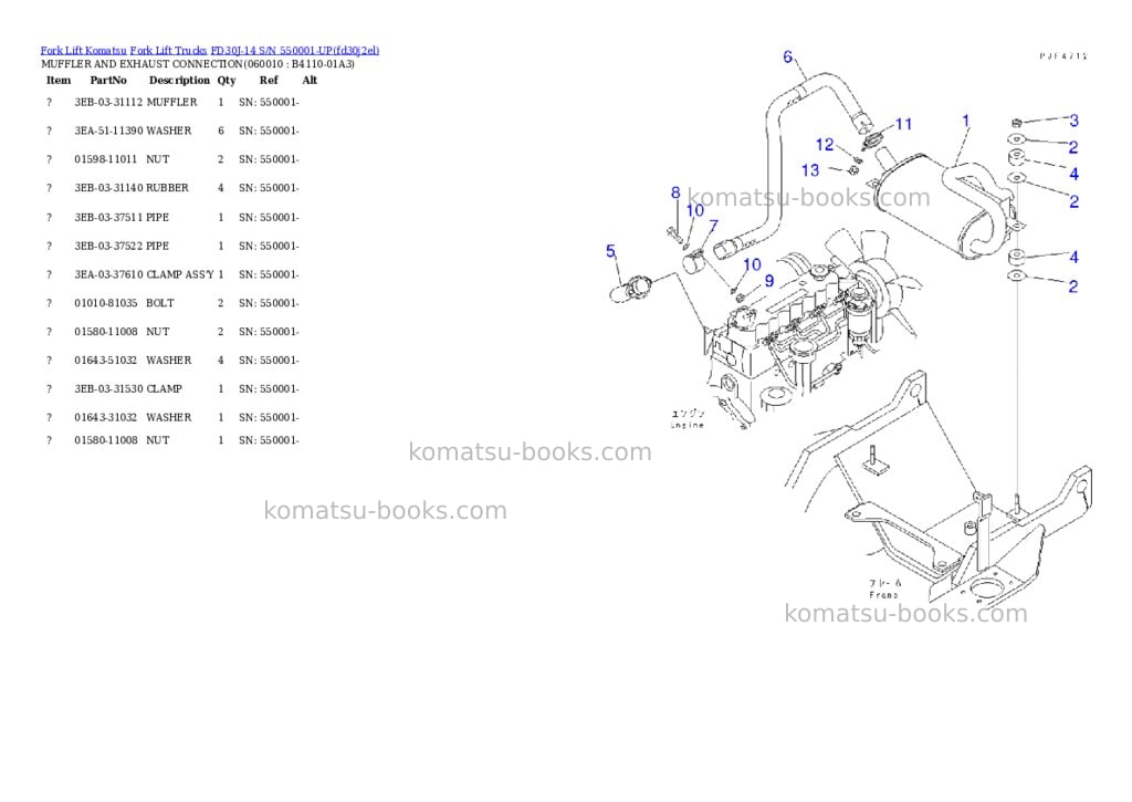 Komatsu FD30J-14 S/N 550001-UP Parts catalog cover Page 3 Komatsu FD30J-14 S/N 550001-UP Parts catalog cover Page 3