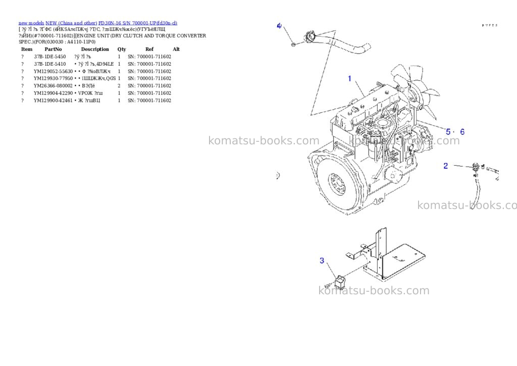 Komatsu FD30N-16 S/N 700001-UP Parts catalog cover Page 2 Komatsu FD30N-16 S/N 700001-UP Parts catalog cover Page 2