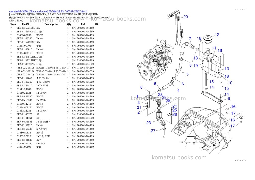 Komatsu FD30N-16 S/N 700001-UP Parts catalog cover Page 7 Komatsu FD30N-16 S/N 700001-UP Parts catalog cover Page 7