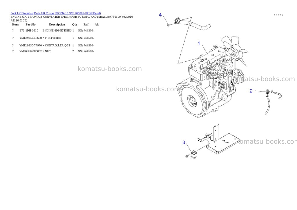 Komatsu FD30N-16 S/N 700001-UP Parts catalog cover Komatsu FD30N-16 S/N 700001-UP Parts catalog cover