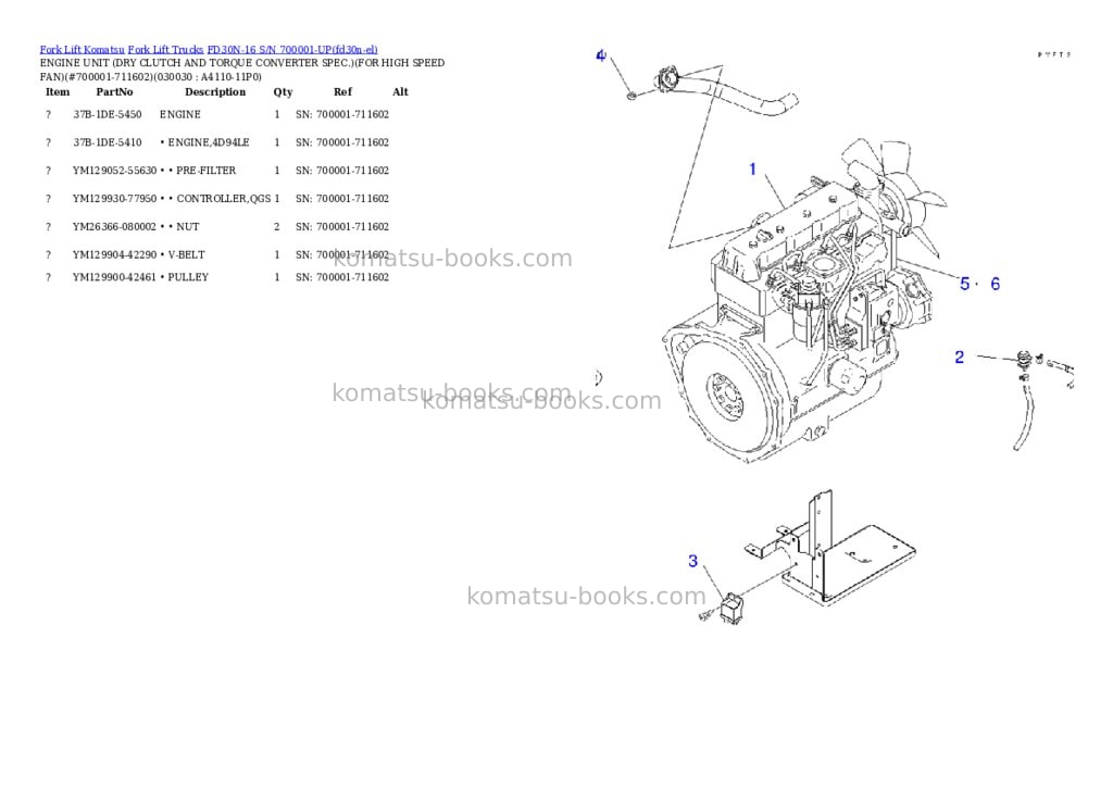 Komatsu FD30N-16 S/N 700001-UP Parts catalog cover Page 2 Komatsu FD30N-16 S/N 700001-UP Parts catalog cover Page 2