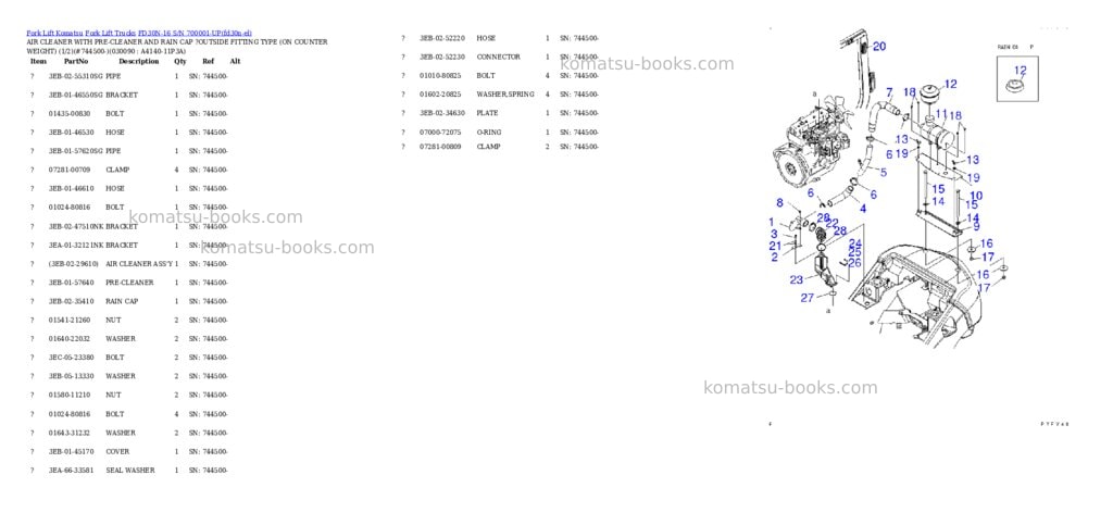 Komatsu FD30N-16 S/N 700001-UP Parts catalog cover Page 8 Komatsu FD30N-16 S/N 700001-UP Parts catalog cover Page 8