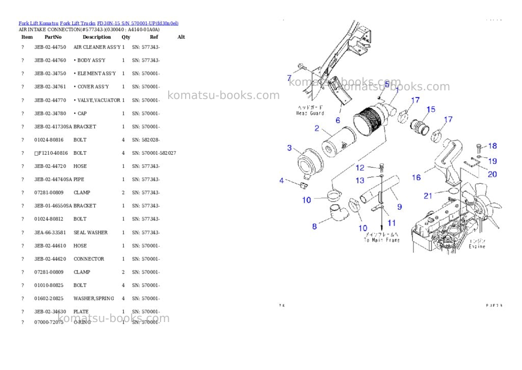 Komatsu fd30n-15 s/n 570001-up Parts catalog cover Page 3