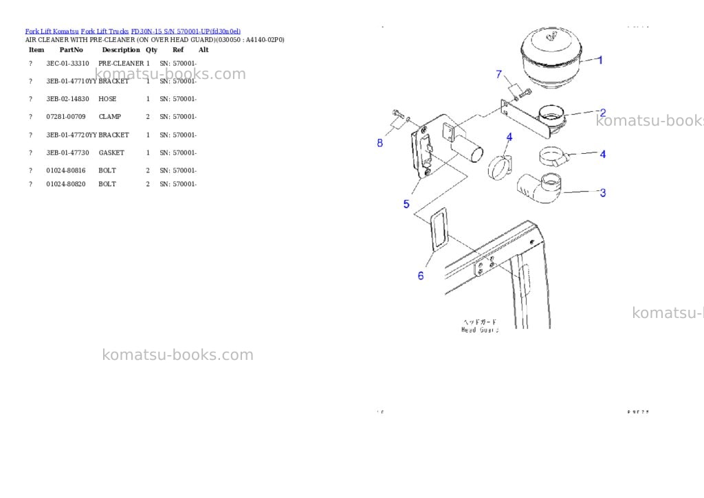Komatsu fd30n-15 s/n 570001-up Parts catalog cover Page 4