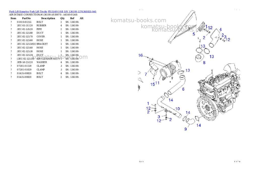 Komatsu FD35/40-10-B S/N 136100-137636 Parts catalog cover Page 6