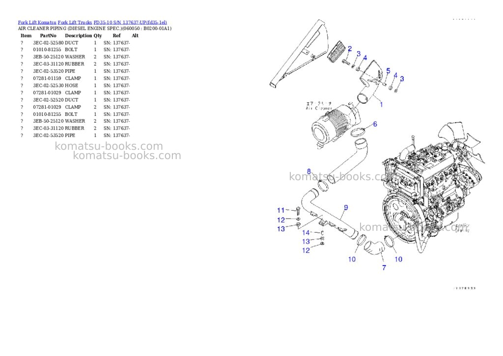 Komatsu FD35-10 S/N 137637-UP Parts catalog cover Page 5 Komatsu FD35-10 S/N 137637-UP Parts catalog cover Page 5