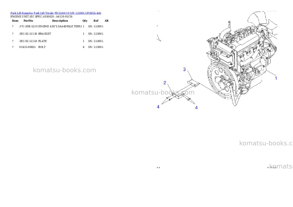 Komatsu fd35/40-10 s/n 133001-up Parts catalog cover Komatsu fd35/40-10 s/n 133001-up Parts catalog cover