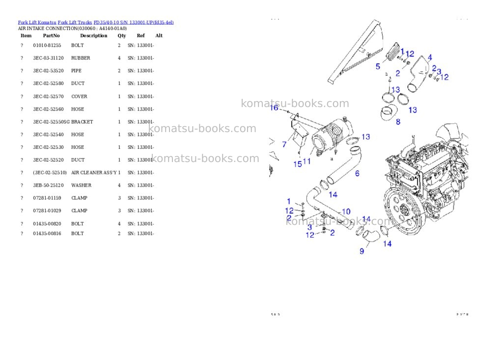 Komatsu fd35/40-10 s/n 133001-up Parts catalog cover Page 5 Komatsu fd35/40-10 s/n 133001-up Parts catalog cover Page 5