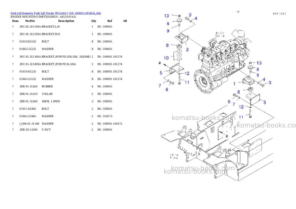 Komatsu fd35/40-7 s/n 100001-up Parts catalog cover Komatsu fd35/40-7 s/n 100001-up Parts catalog cover